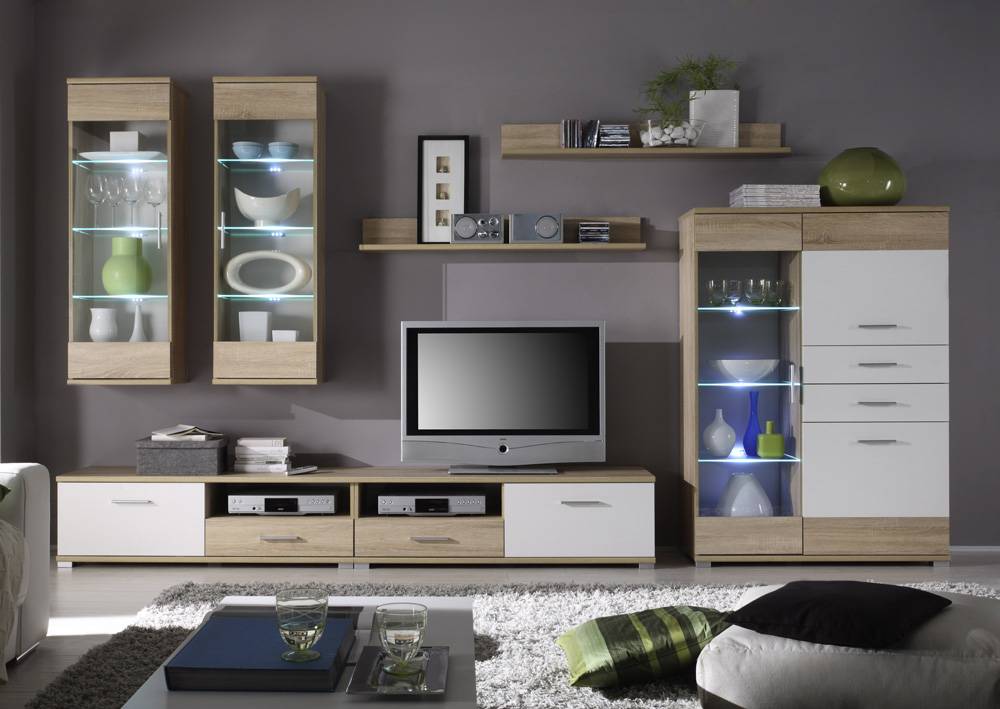 Wohnwand tv wand schrankwand selina lux eiche sonoma/ weià dekor ...