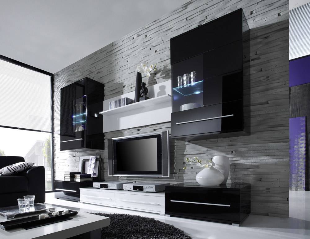 Ideen für wohnzimmer wohnwand design mit fernseher schrank led ...