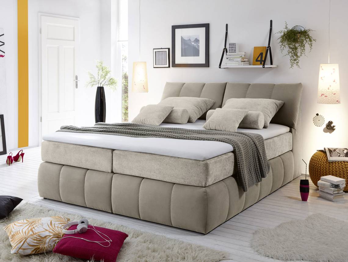 BELLA Boxspringbett 180x200 cm Härtegrad 3 braun-beige