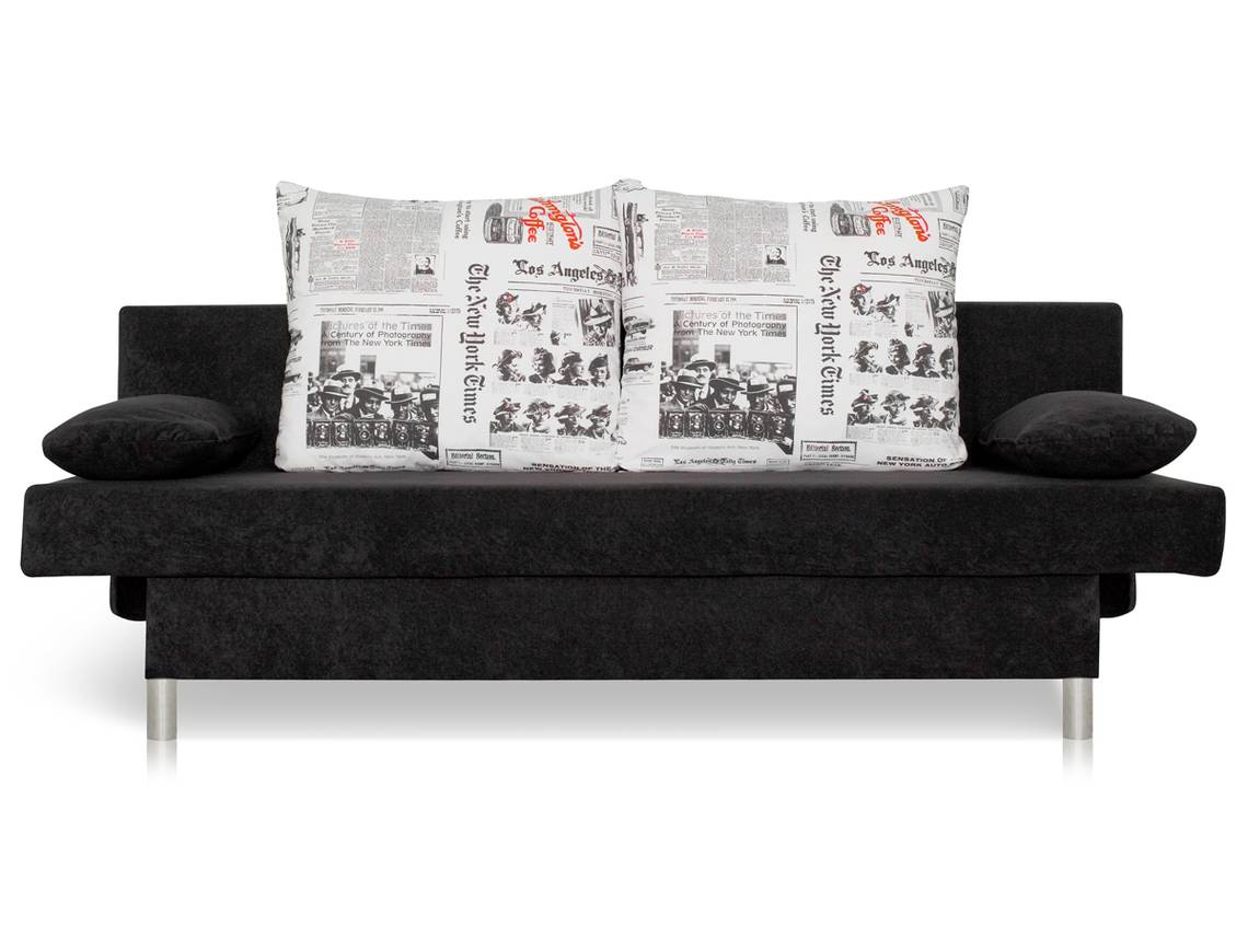 BERLIN Schlafsofa Schwarz Kissen Newspaper