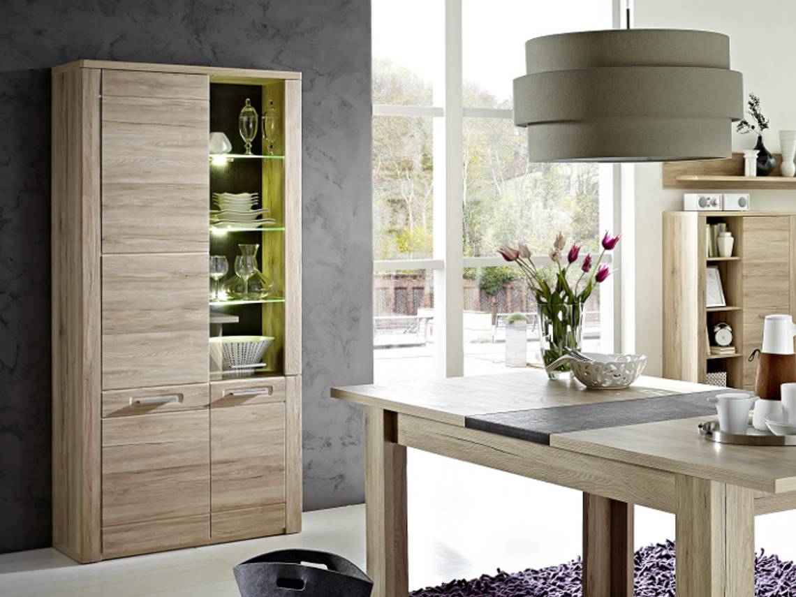 PRO Vitrine Dekor Eiche San Remo Hell / Schiefer