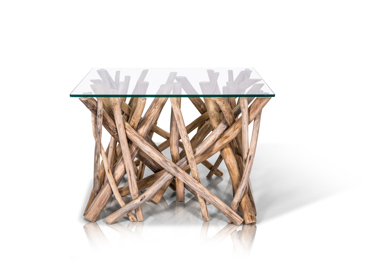 Couchtisch mit TeakÄsten 60×60 cm Couchtisch mit TeakÄsten 60×60 cm