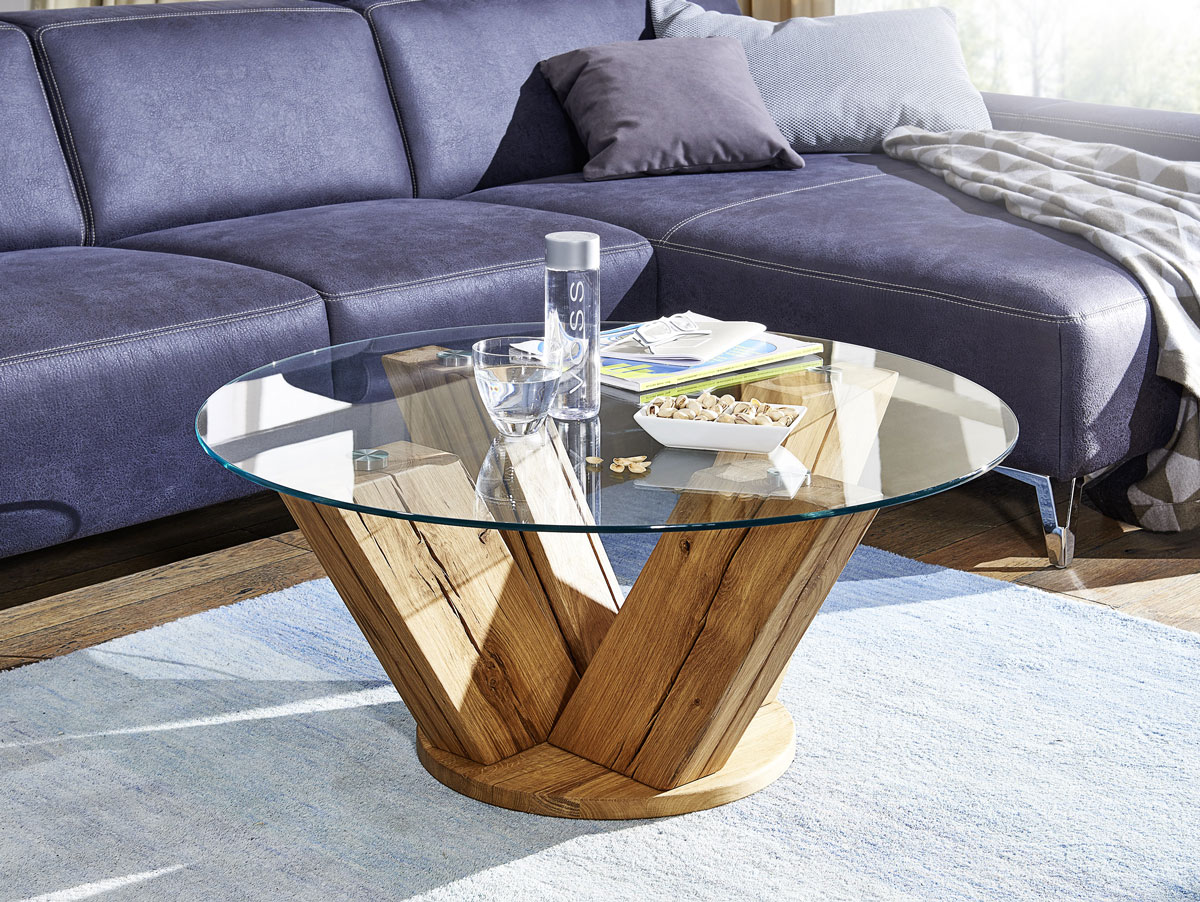 BOSTON Couchtisch mit Sicherheitsglasplatte Wildeiche lackiert BOSTON Couchtisch mit Sicherheitsglasplatte Wildeiche lackiert