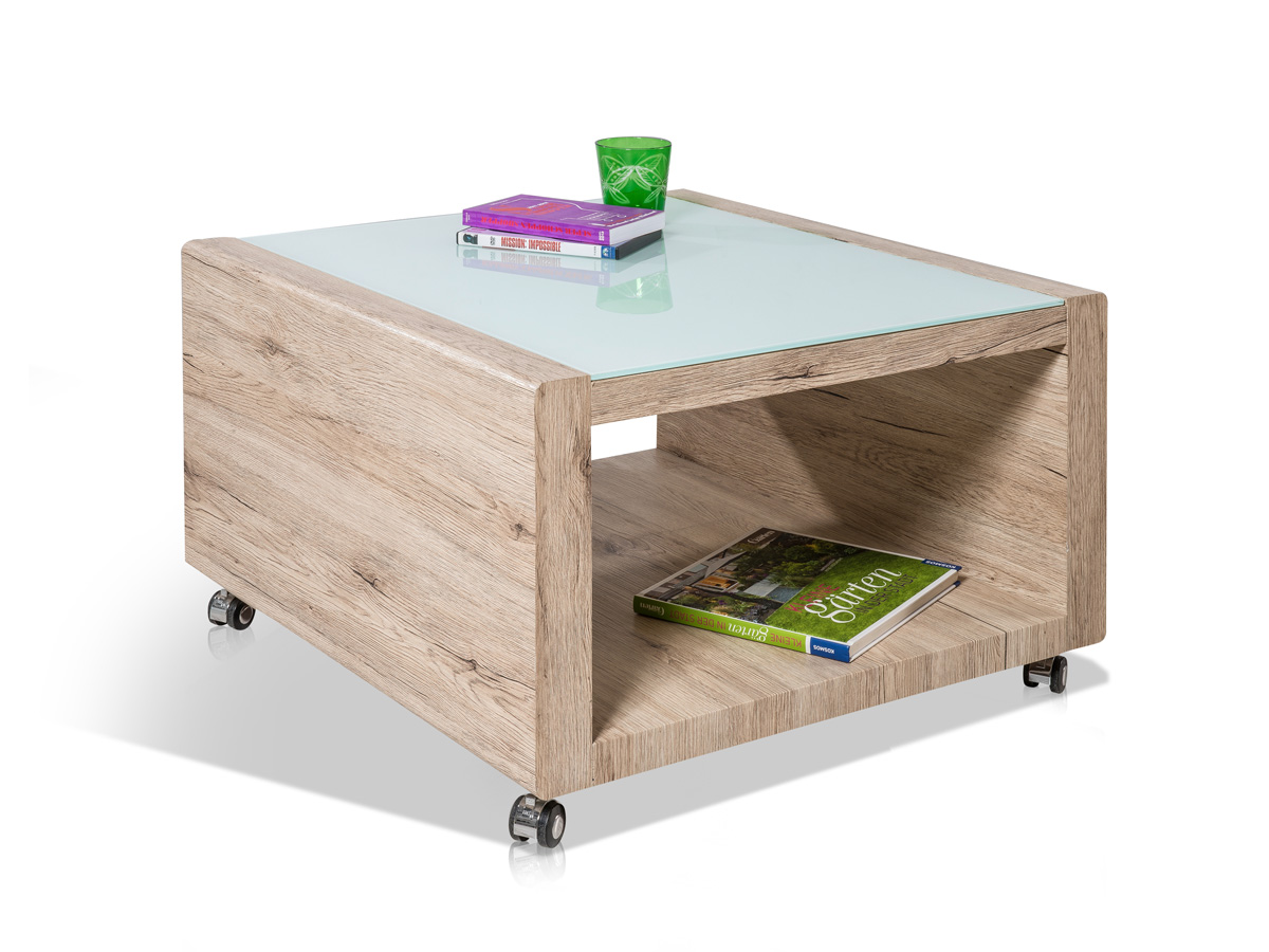 LUGANO Couchtisch Dekor Eiche San Remo Glas satinie LUGANO Couchtisch Dekor Eiche San Remo Glas satinie