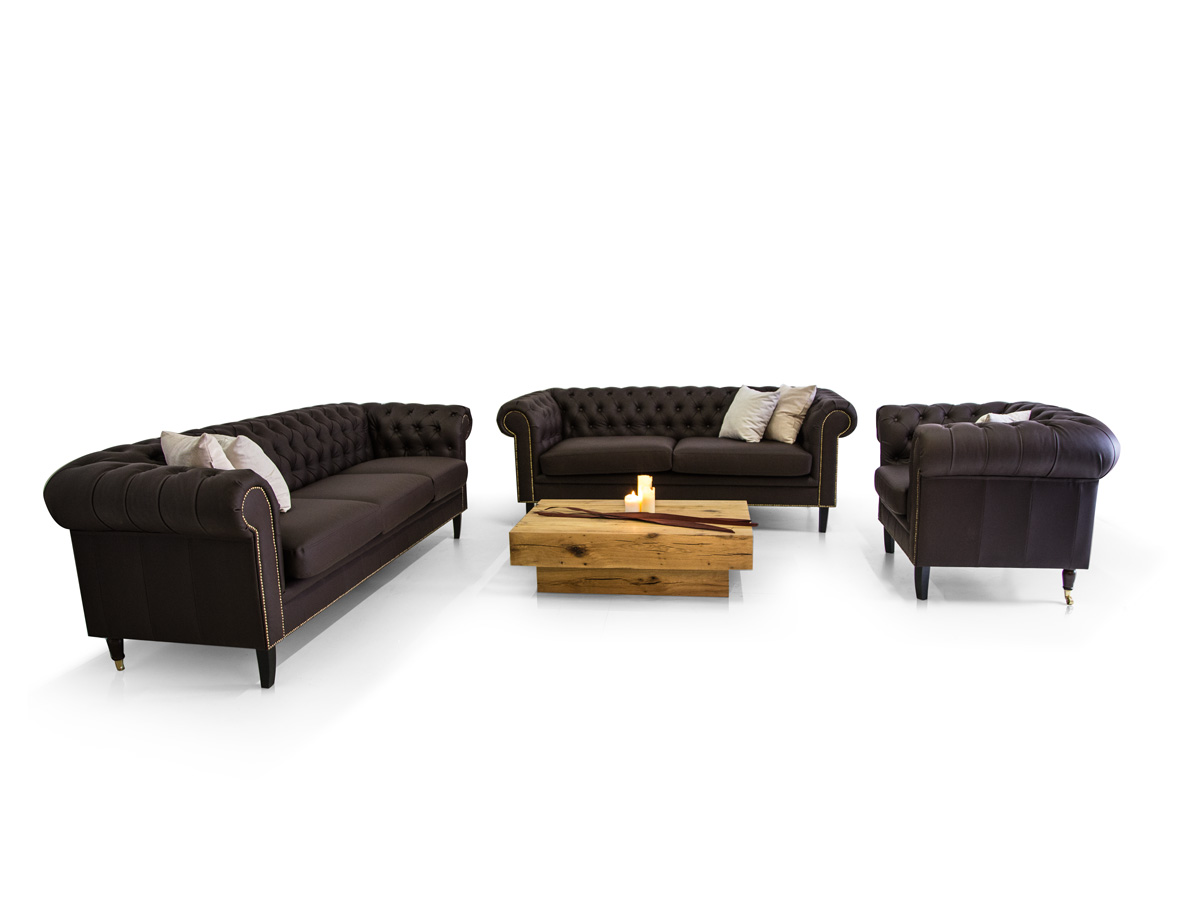 Chesterfield santos 3 2 1 sofa garnitur kunstleder braun Zimmer braune couch