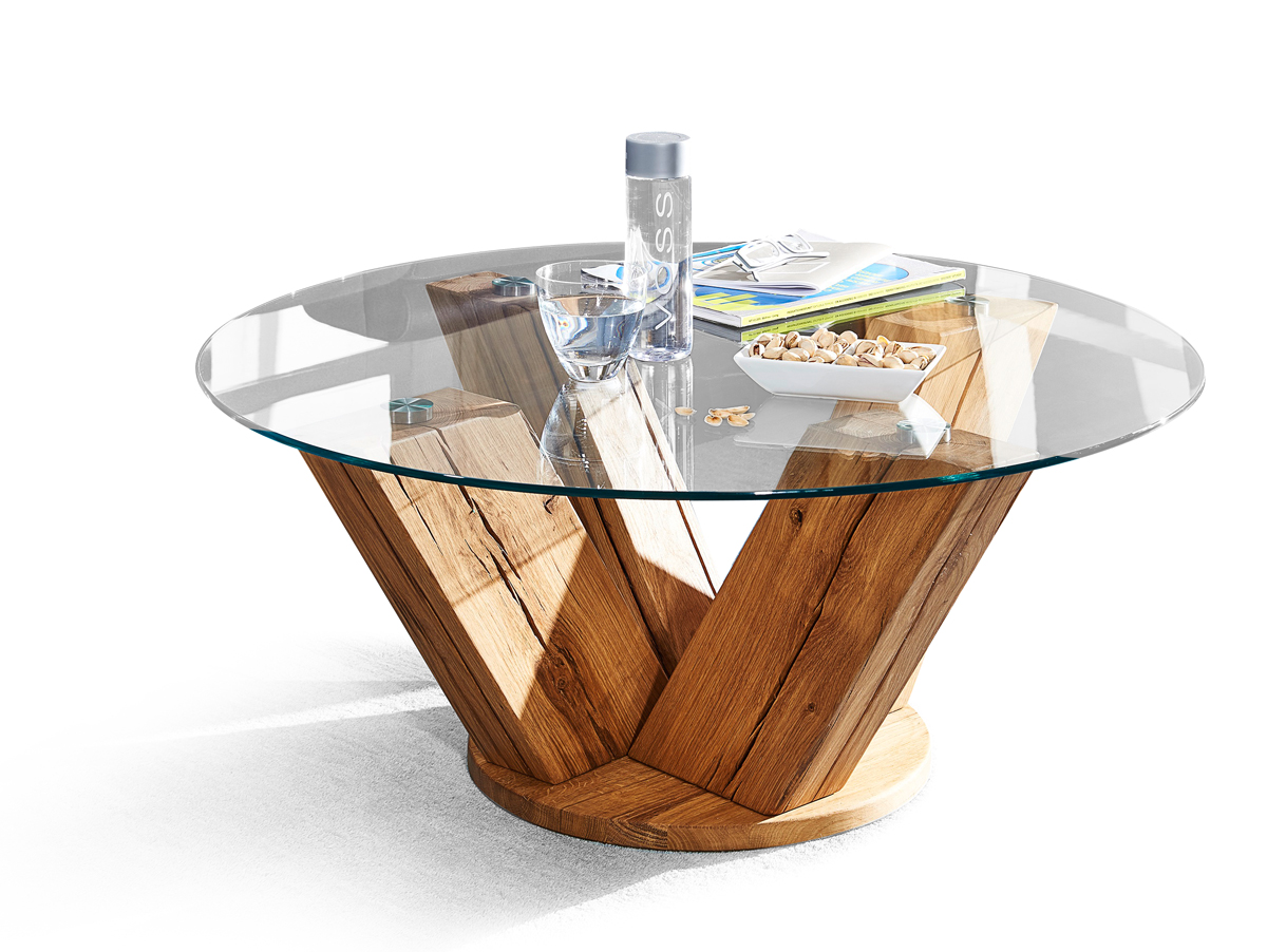 BOSTON Couchtisch mit Sicherheitsglasplatte Wildeiche lackiert BOSTON Couchtisch mit Sicherheitsglasplatte Wildeiche lackiert