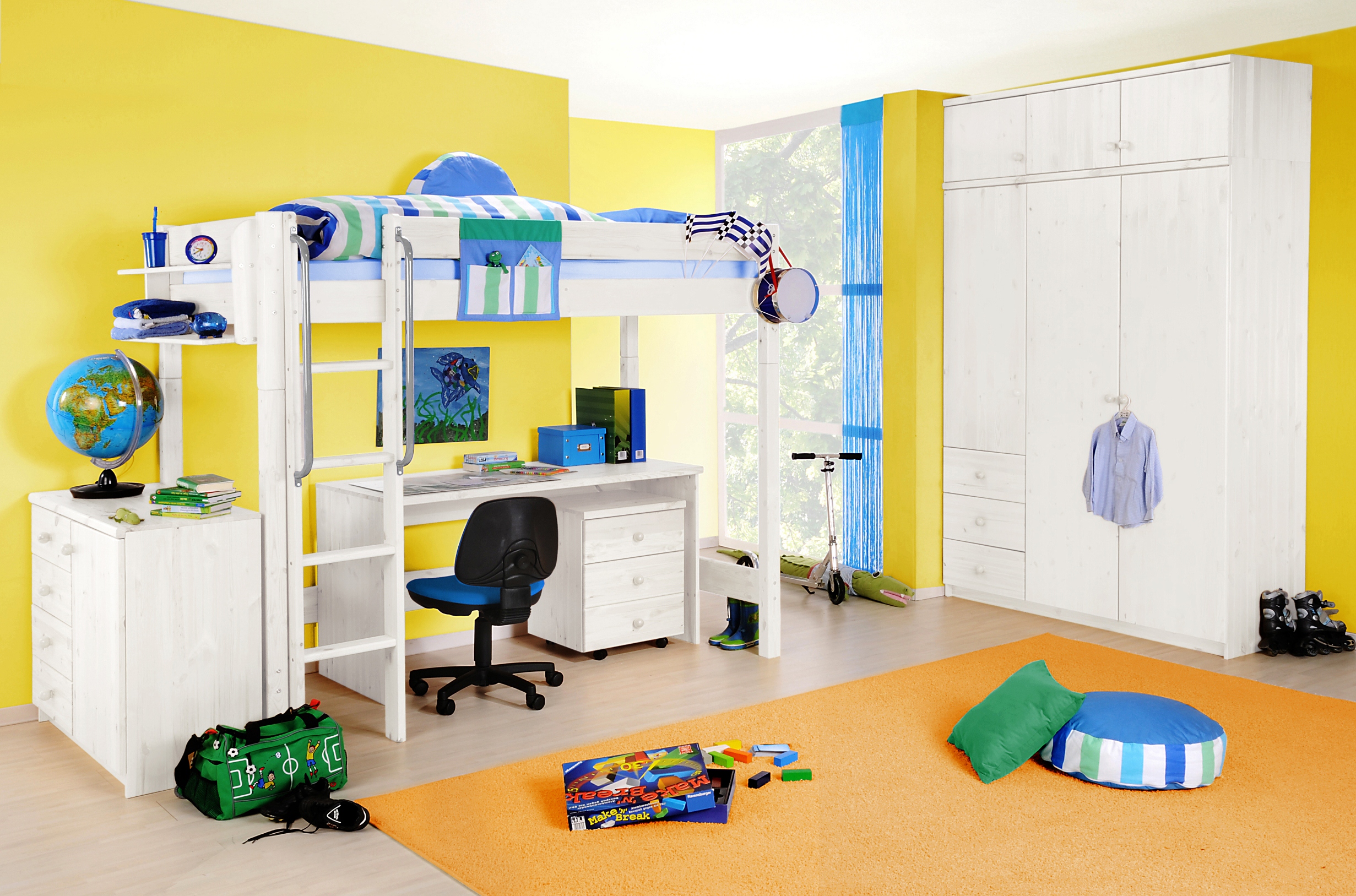 Yogi hochbett kinderbett mit leiter 90x200 kiefer weià gerade leiter Abstand kleiderschrank bett