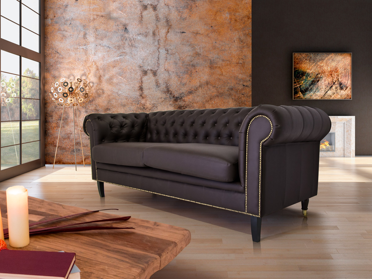 Chesterfield 2er sofa santos kunstleder braun
