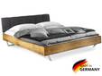 CURBY Kufenbett mit gestepptem Kopfteil, Material Massivholz, rustikale Altholzoptik, Fichte, Kufen Weiß