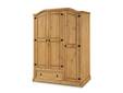 TURANO Kleiderschrank mit Schubkasten, Material Massivholz, Kiefer honig gewachst