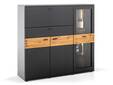 CESCO Highboard, Material MDF, anthrazitfarbig/Absetzung Wildeiche massiv