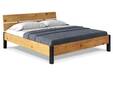 CURBY Bett mit Metallfuß und Kopfteil, Material Massivholz, rustikale Altholzoptik, Fichte