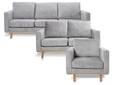 CORIN 3-2-1 Sofagarnitur mit Echtholz-Untergestell, Bezug in Velour-Optik