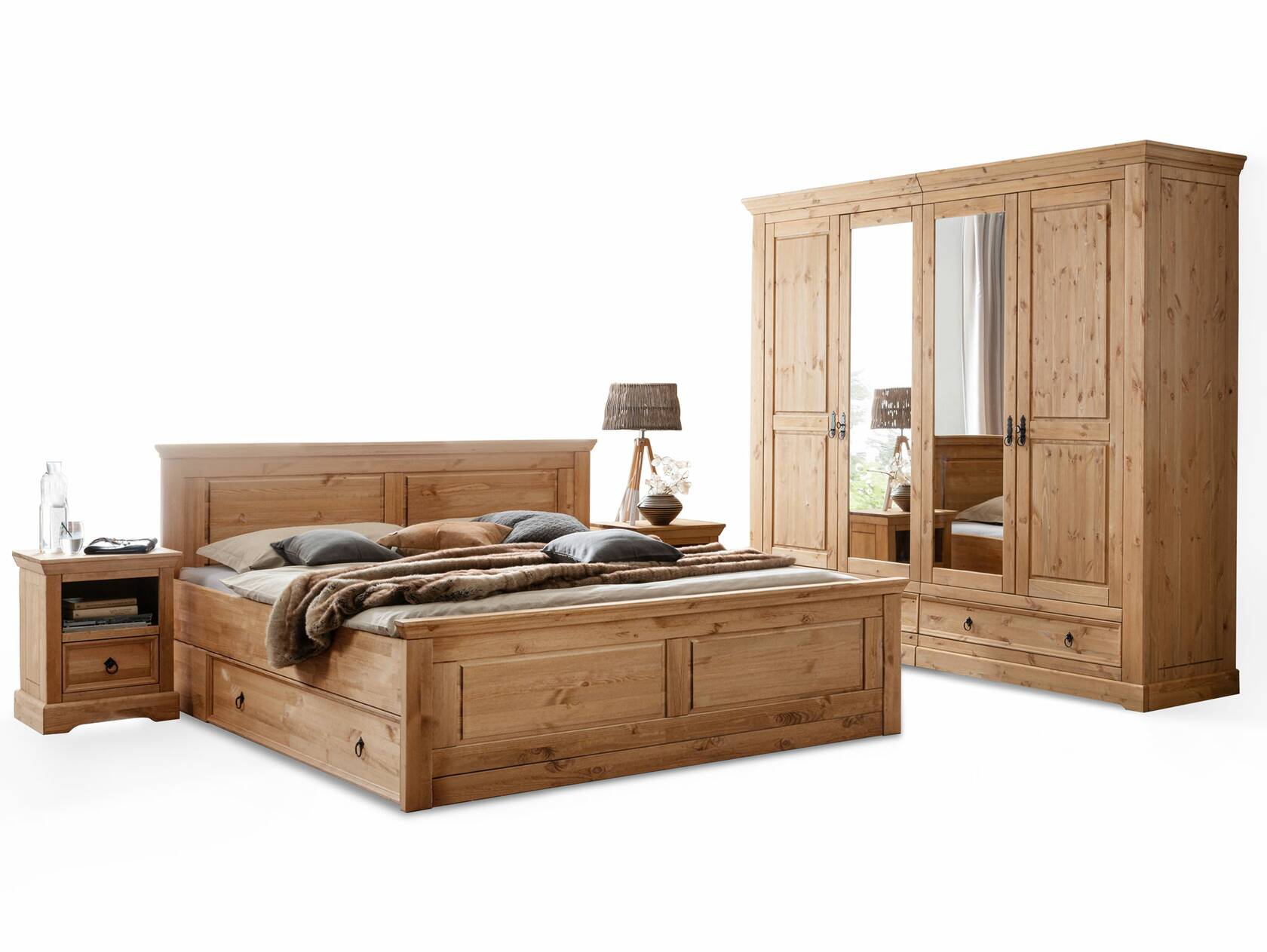 PALERMO Komplett-Schlafzimmer, Material Massivholz, Kiefer eichefarbig ...