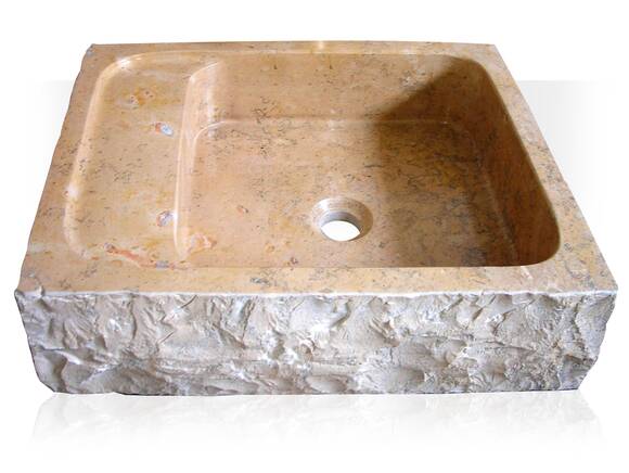 KIZO Aufsatzwaschbecken, Naturstein, rechteckig, Marmor beige