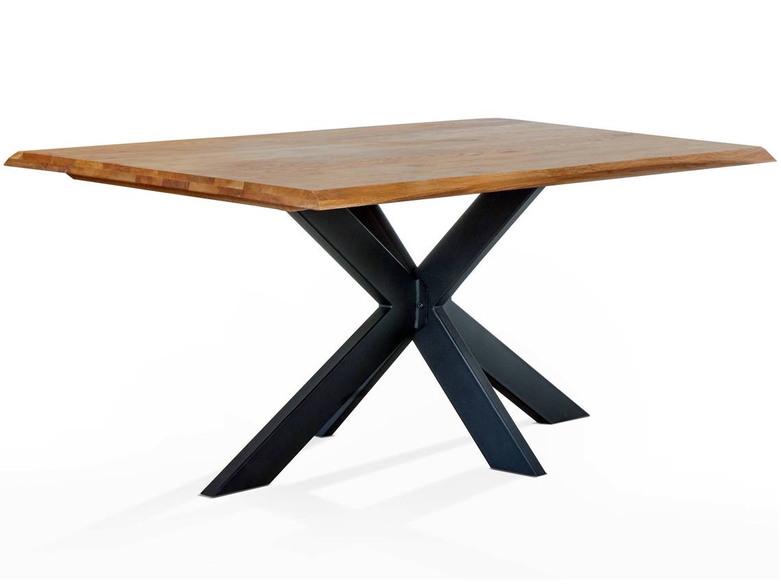 Kabira Massivholztisch 200x100 Cm Wildeiche Geolt Metallgestell Doppel X