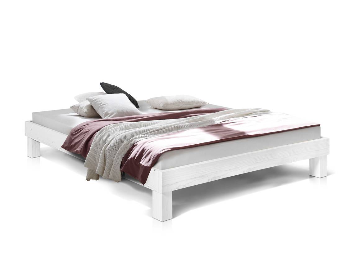 PUMBA Massivholzbett ohne Kopfteil Fichte 160 x 200 cm weiss