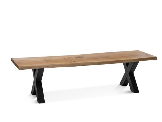 COLORADO II Sitzbank mit Baumkante, Material Massivholz/Metall, Eiche geölt 160 cm | ohne Rückenlehne DETAIL_IMAGE