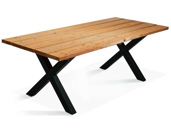 KENTUCKY Esstisch / Gartentisch mit X-Beinen, Altholzoptik, THERMO-Fichte lackiert 160 x 100 cm DETAIL_IMAGE