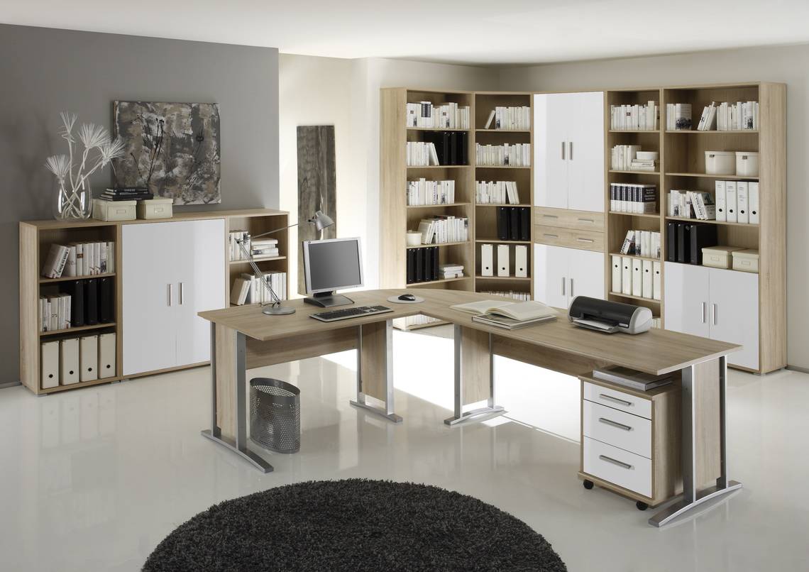 Office Line Schrank 2 Türen 4 Fächer Eiche Sonoma Dekor B79 H220 Aktenschrank
