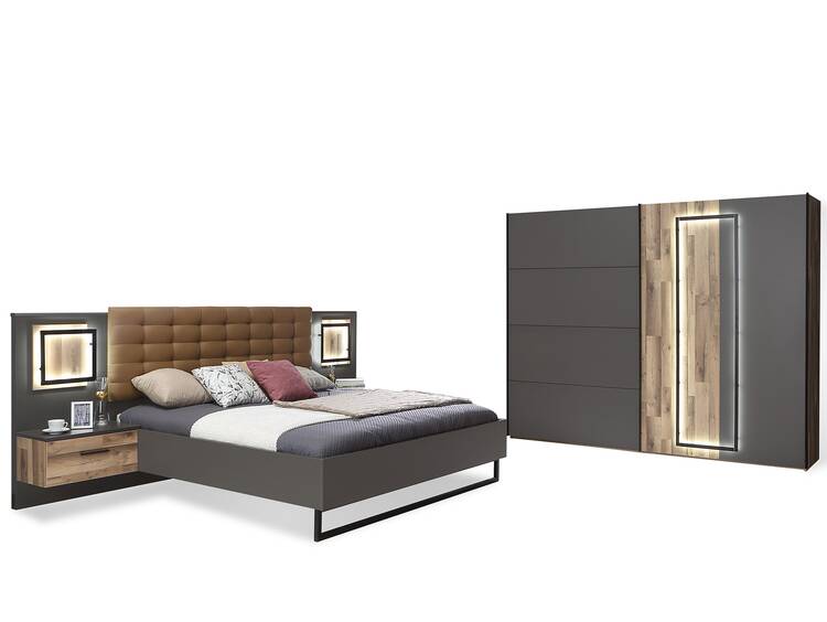 SESTRA Komplett-Schlafzimmer, Material Dekorspanplatte, stabeichefarbig/grau  DETAIL_IMAGE