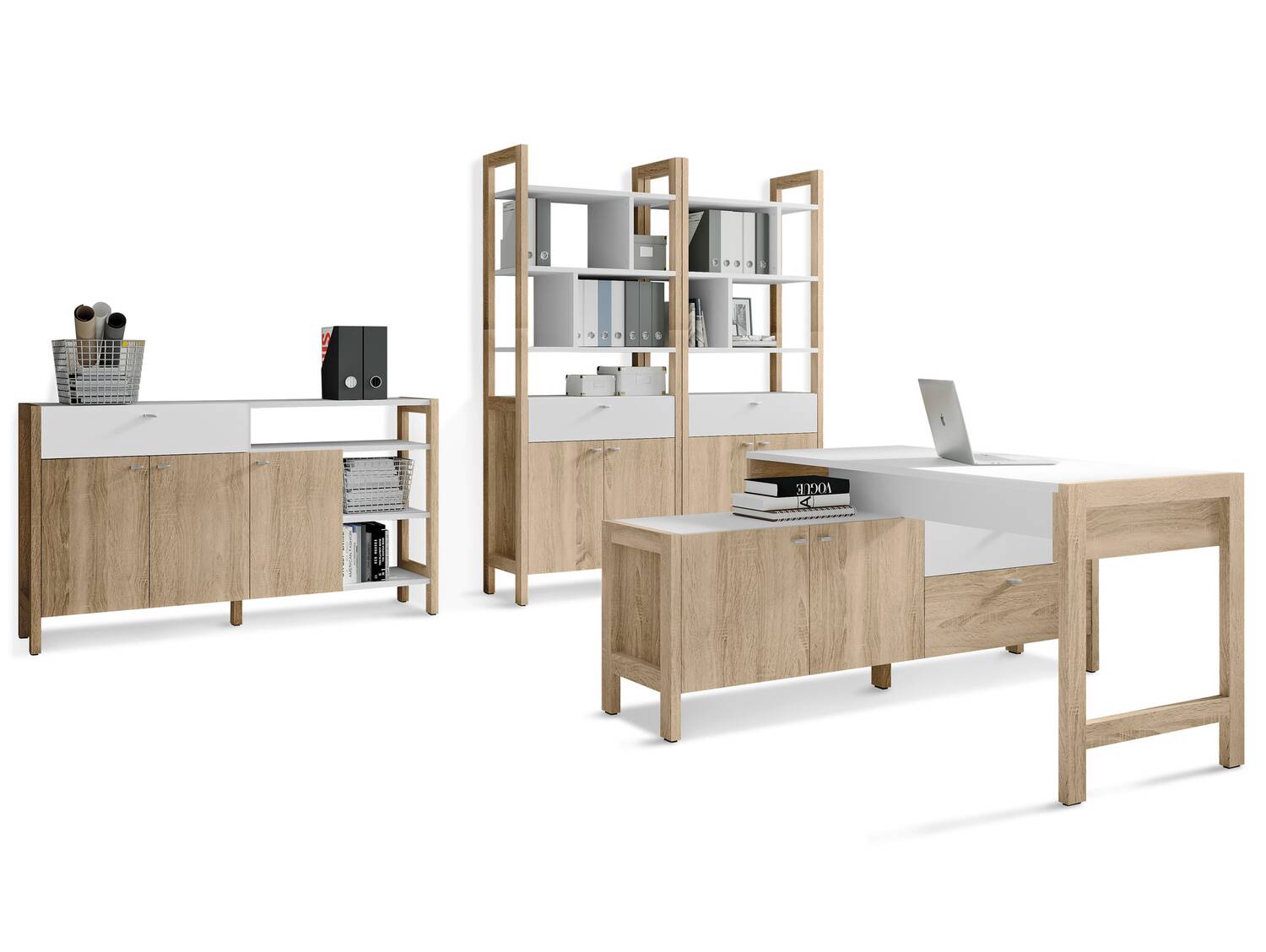 HALDO Komplettbüro, Material Dekorspanplatte, Eiche sonomafarbig/weiss 