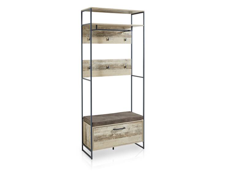 RAMINA Bankregal mit Sitzkissen, Material Dekorspanplatte, Used Style braun/anthrazit  DETAIL_IMAGE