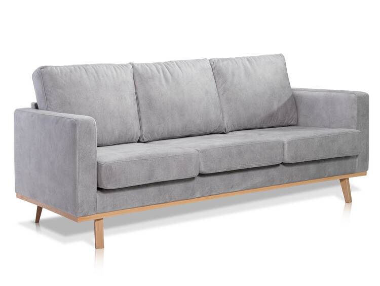 CORIN 3-Sitzer Sofa mit Echtholz-Untergestell, Bezug in Velour-Optik Silbergrau DETAIL_IMAGE