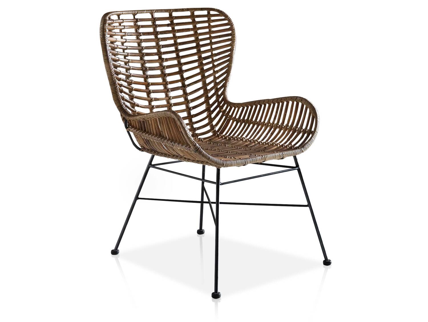 RATTAN VINTAGE Stuhl, Rattan natur, Gestell Eisen schwarz
