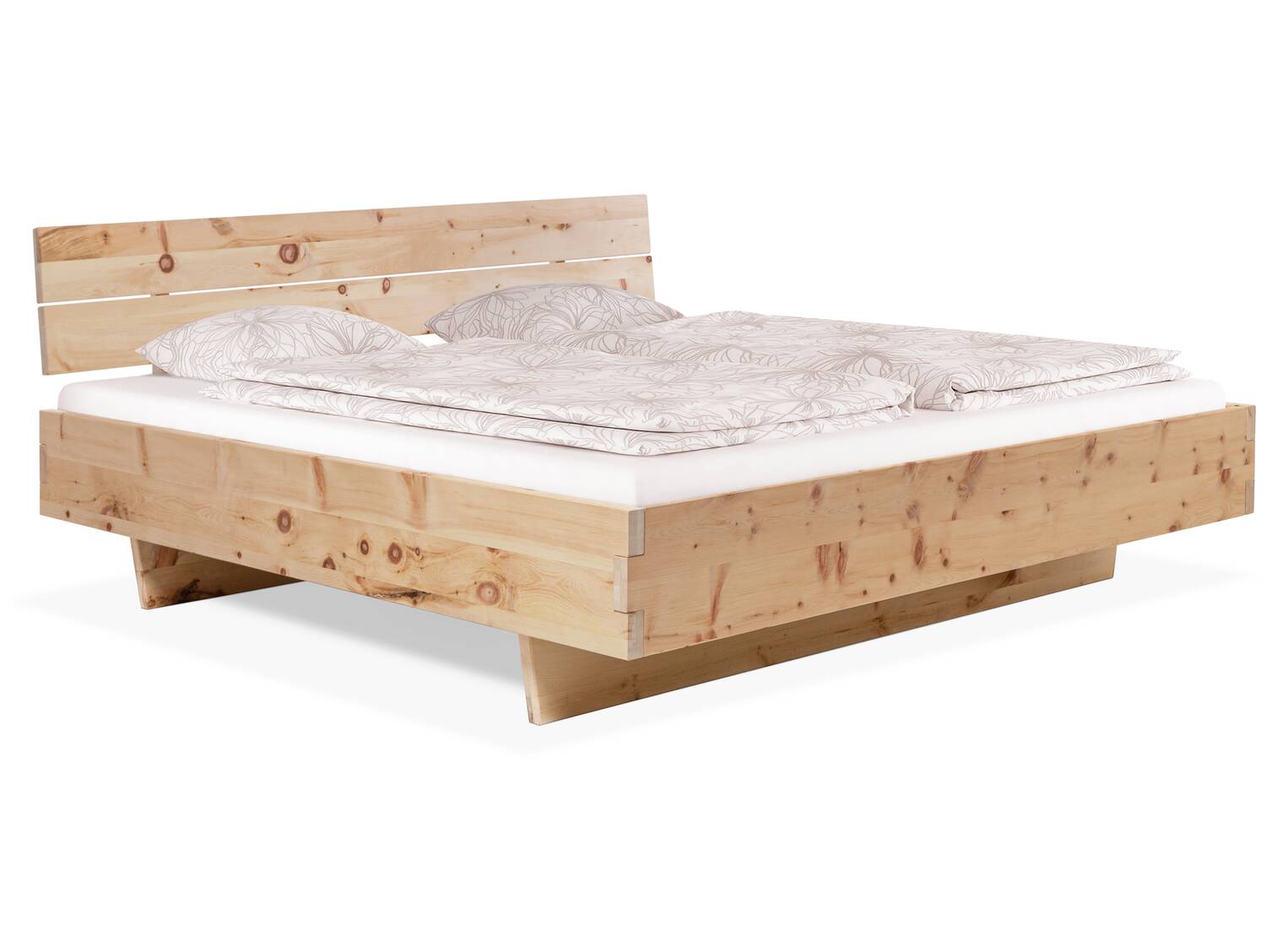 ZARUBA Zirbenbett mit Wangenfuß/Holzkopfteil, Material Massivholz, Zirbe unbehandelt 120 x 200 cm