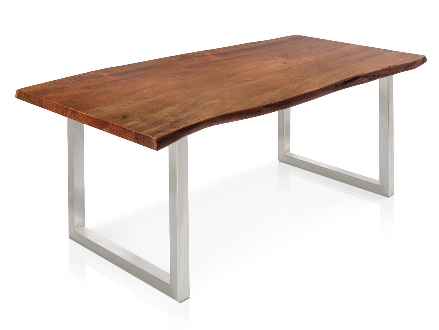 DALIN Baumkante Esstisch, Material Massivholz/Metall, Akazie lackiert 160 x 90 cm | alufarbig
