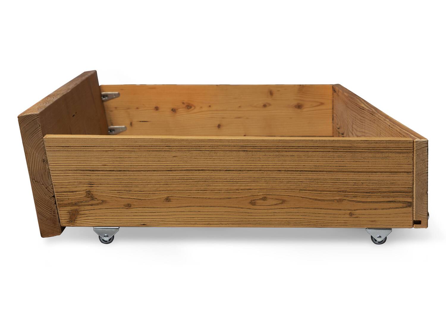 CURBY Bettschublade auf Rollen für Balken-Wangenbett, schräg | Material Massivholz, Thermo-Fichte, VINTAGE 