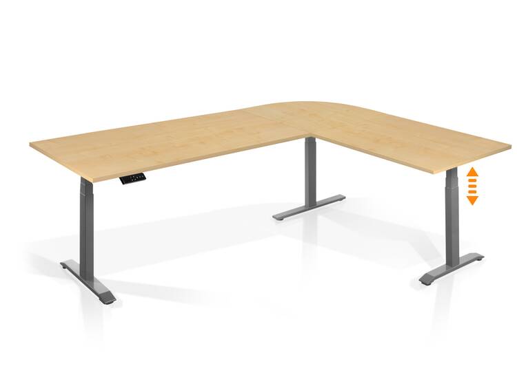 OFFICE ONE elektrisch höhenverstellbarer Eckschreibtisch mit Memory-Funktion, Dekorspanplatte grau | ahornfarbig DETAIL_IMAGE