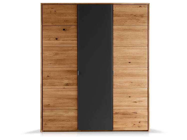 TORONTO Kleiderschrank inkl. Passepartoutrahmen, Material Massivholz, Wildeiche geölt 3-türig | Wildeiche geölt / Anthrazitglas DETAIL_IMAGE