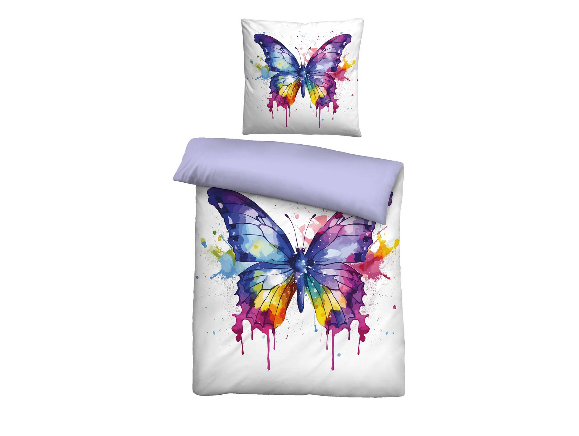 BIBERNA Linon Bettwäsche 135x200+80x80 Schmetterling bunt 