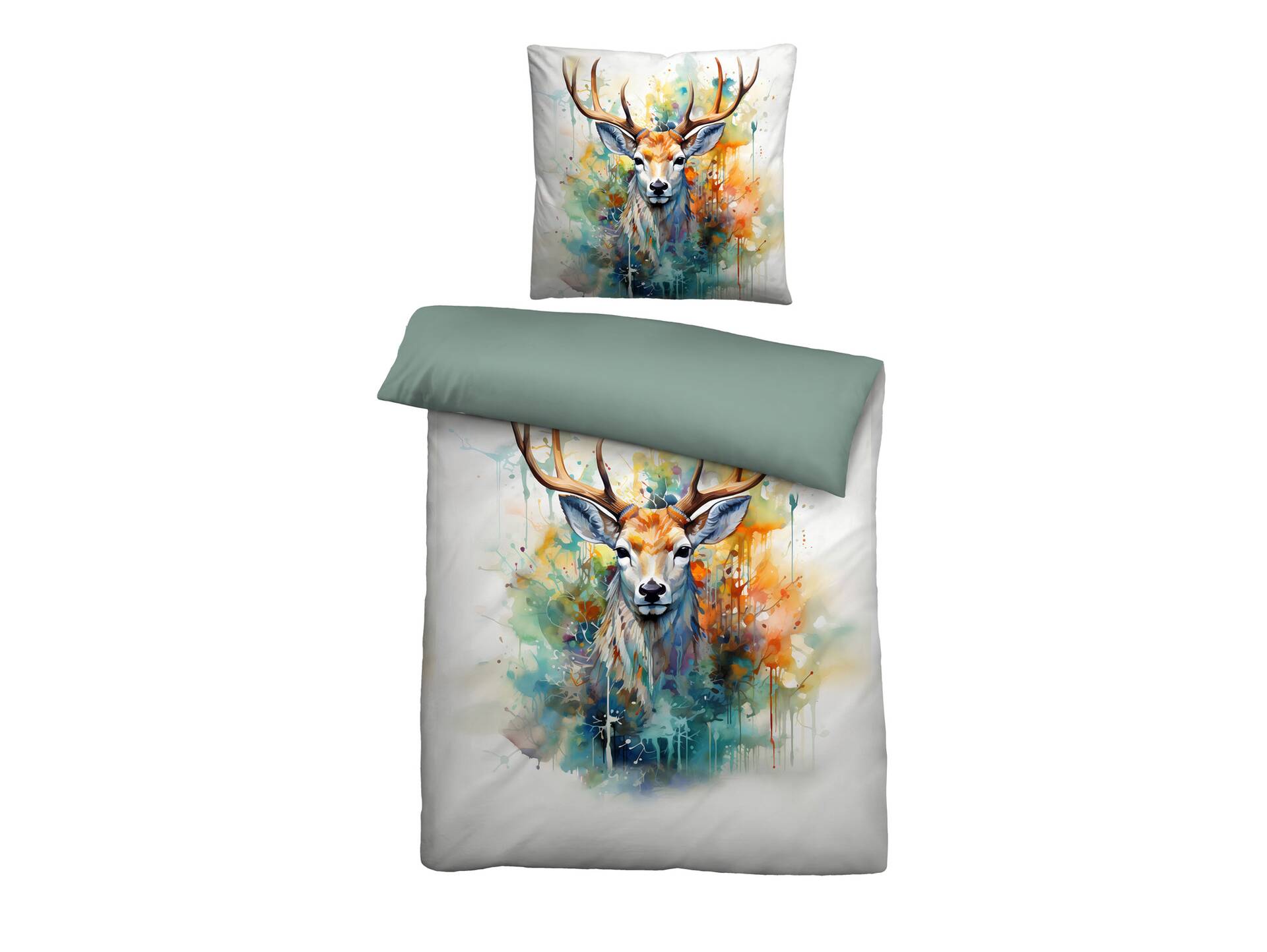 BIBERNA Linon Bettwäsche 135x200+80x80 Hirsch natur 