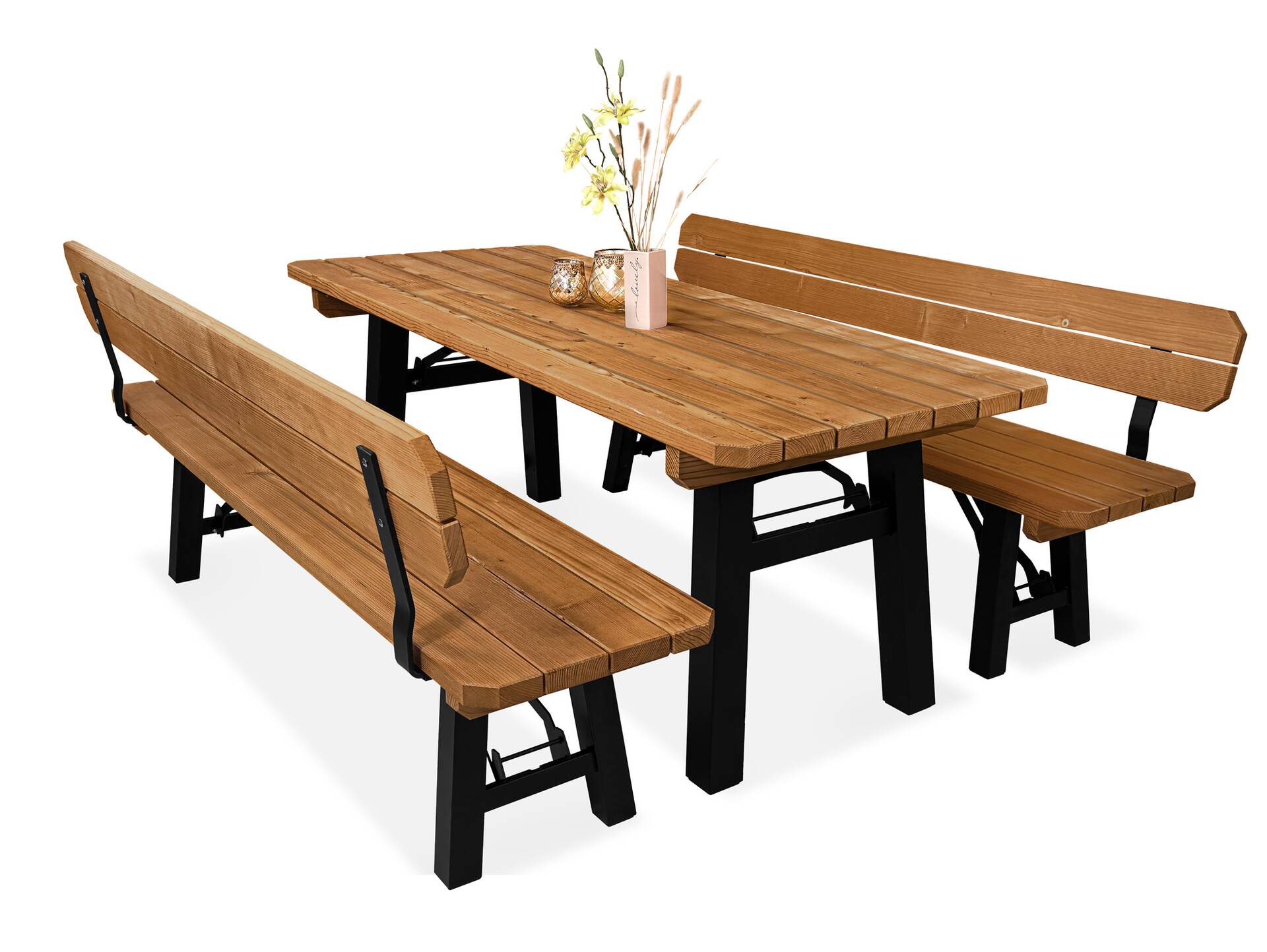Ammersee Gartengarnitur - klappbar, rustikale Altholzoptik, Material Massivholz/Metall, Thermo-Fichte 220 x 60 cm | Außenbereich | mit Rückenlehne