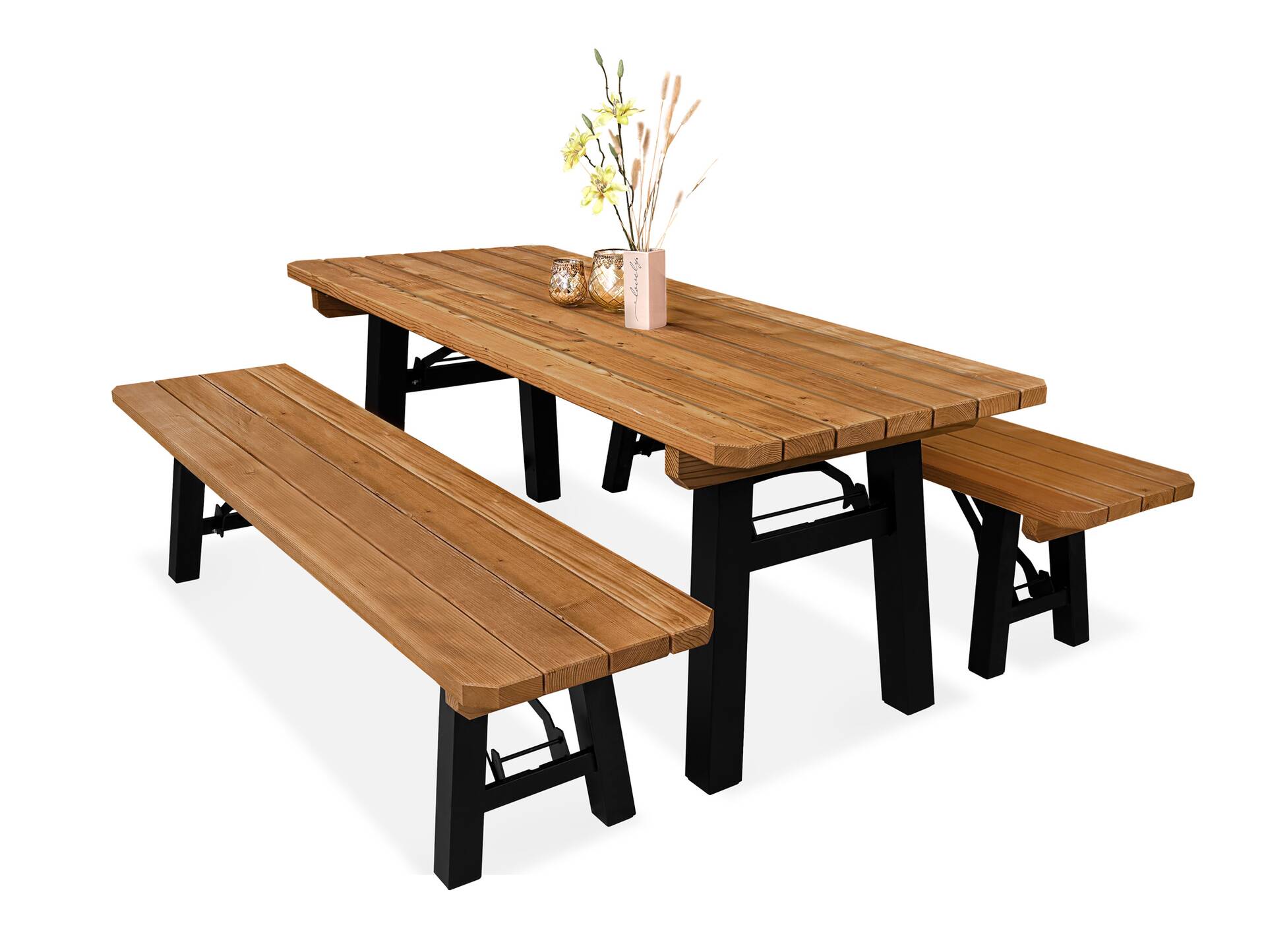 Ammersee Gartengarnitur - klappbar, rustikale Altholzoptik, Material Massivholz/Metall, Thermo-Fichte 200 x 60 cm | Innenbereich | ohne Rückenlehne