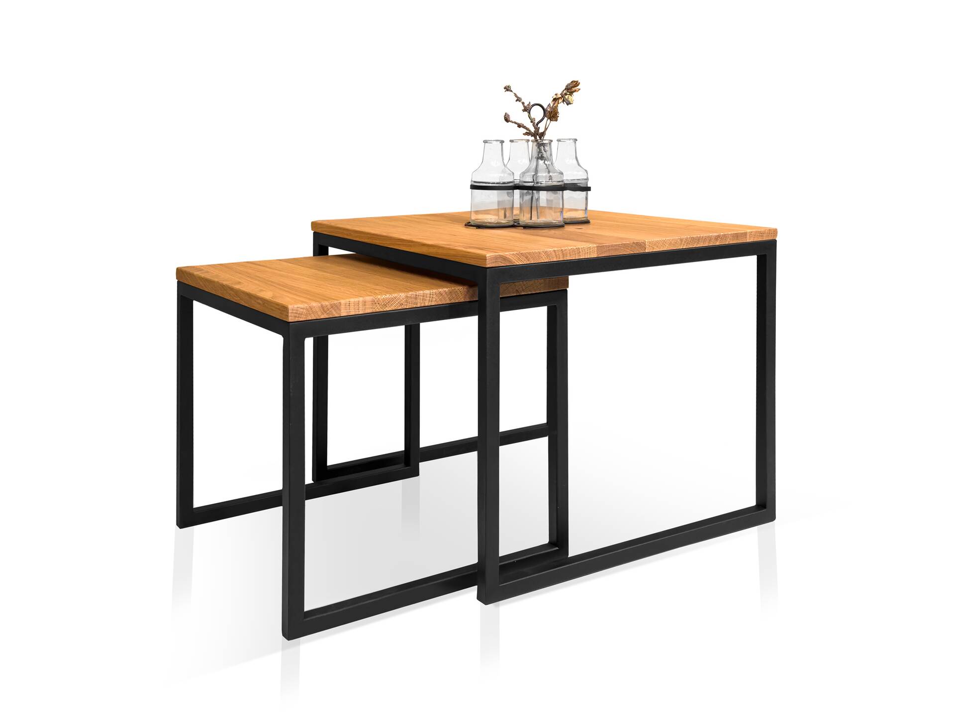 BROKAT 2-er Set Beistelltische, Material Massivholz/Metall, Eiche geölt/schwarz 