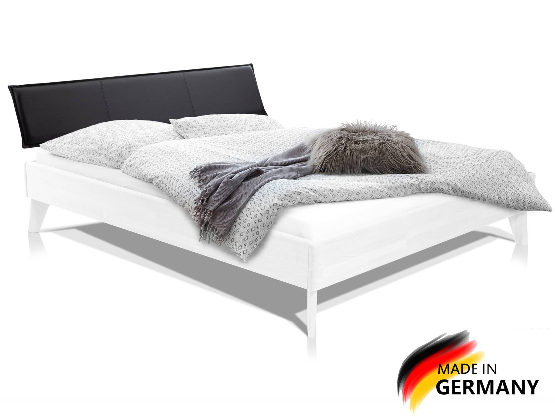 CALIDO 4-Fuß-Bett mit Kopfteil, Material Massivholz, Buche weiss lackiert 