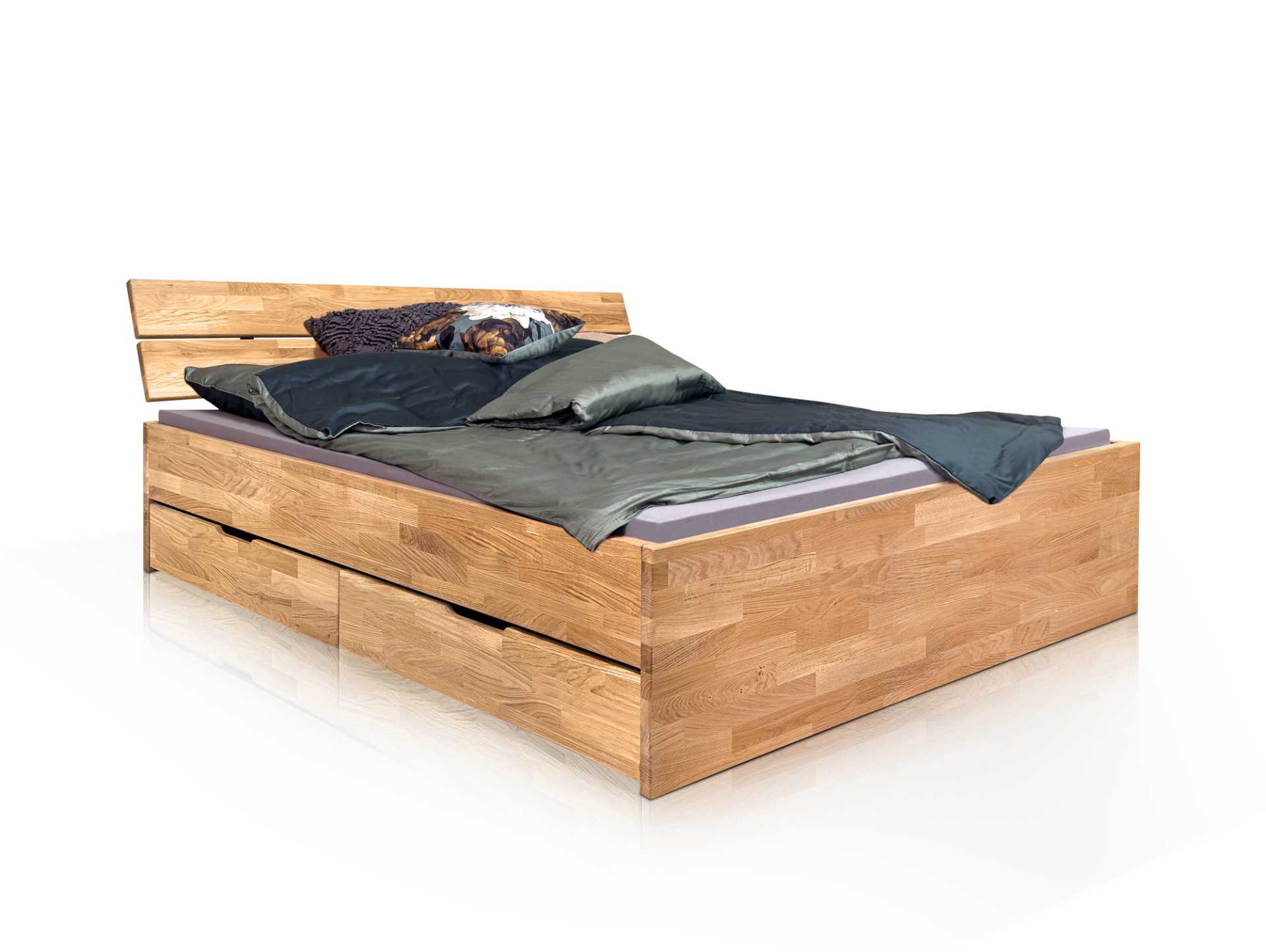CHICO Stauraumbett mit Kopfteil, Material Massivholz 180 x 200 cm | Wildeiche unbehandelt | einseitig