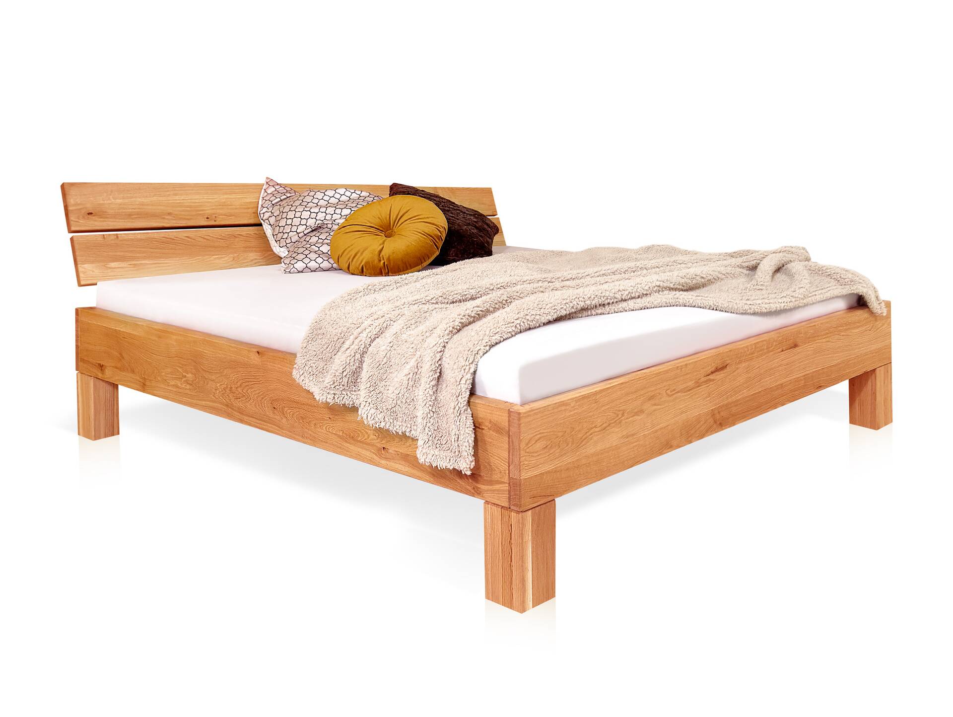 DAKONA 4-Fuß-Massivholzbett, mit/ohne Kopfteil 160 x 200 cm | Buche unbehandelt | Standardhöhe | mit Kopfteil