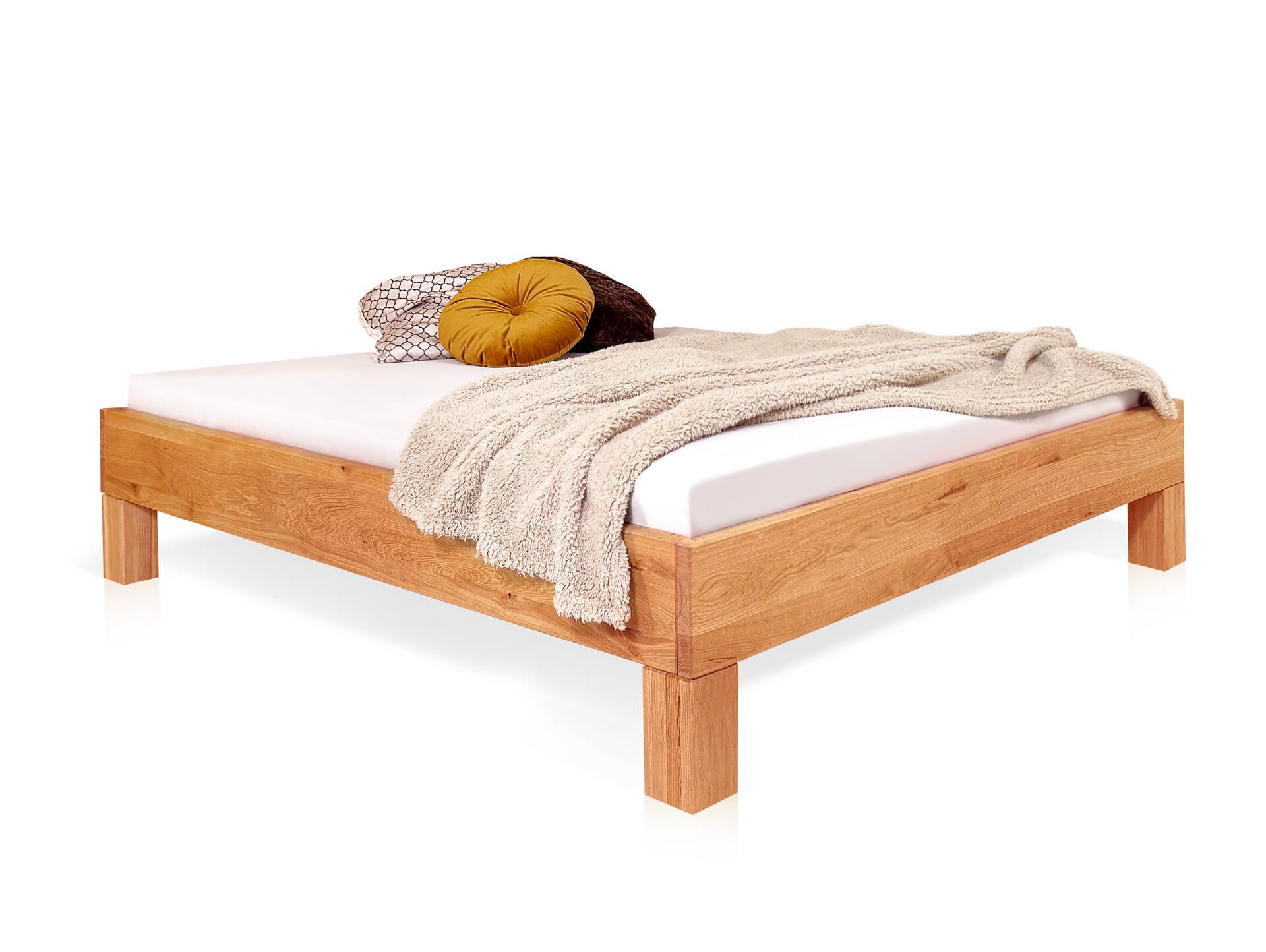 DAKONA 4-Fuß-Massivholzbett, mit/ohne Kopfteil 90 x 200 cm | Buche unbehandelt | Standardhöhe | ohne Kopfteil