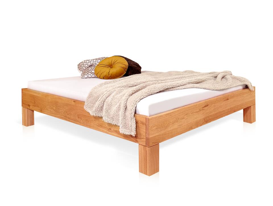 DAKONA 4-Fuß-Massivholzbett, mit/ohne Kopfteil 120 x 200 cm | Buche unbehandelt | Standardhöhe | ohne Kopfteil