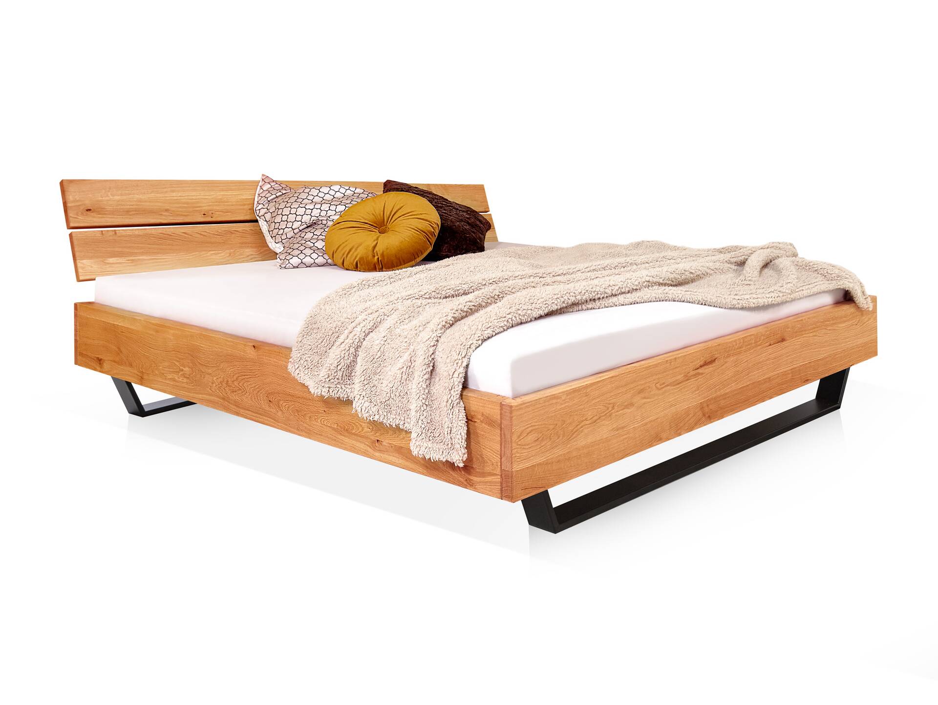 DAKONA Kufenbett mit Kopfteil, Material Massivholz 120 x 200 cm | Buche unbehandelt