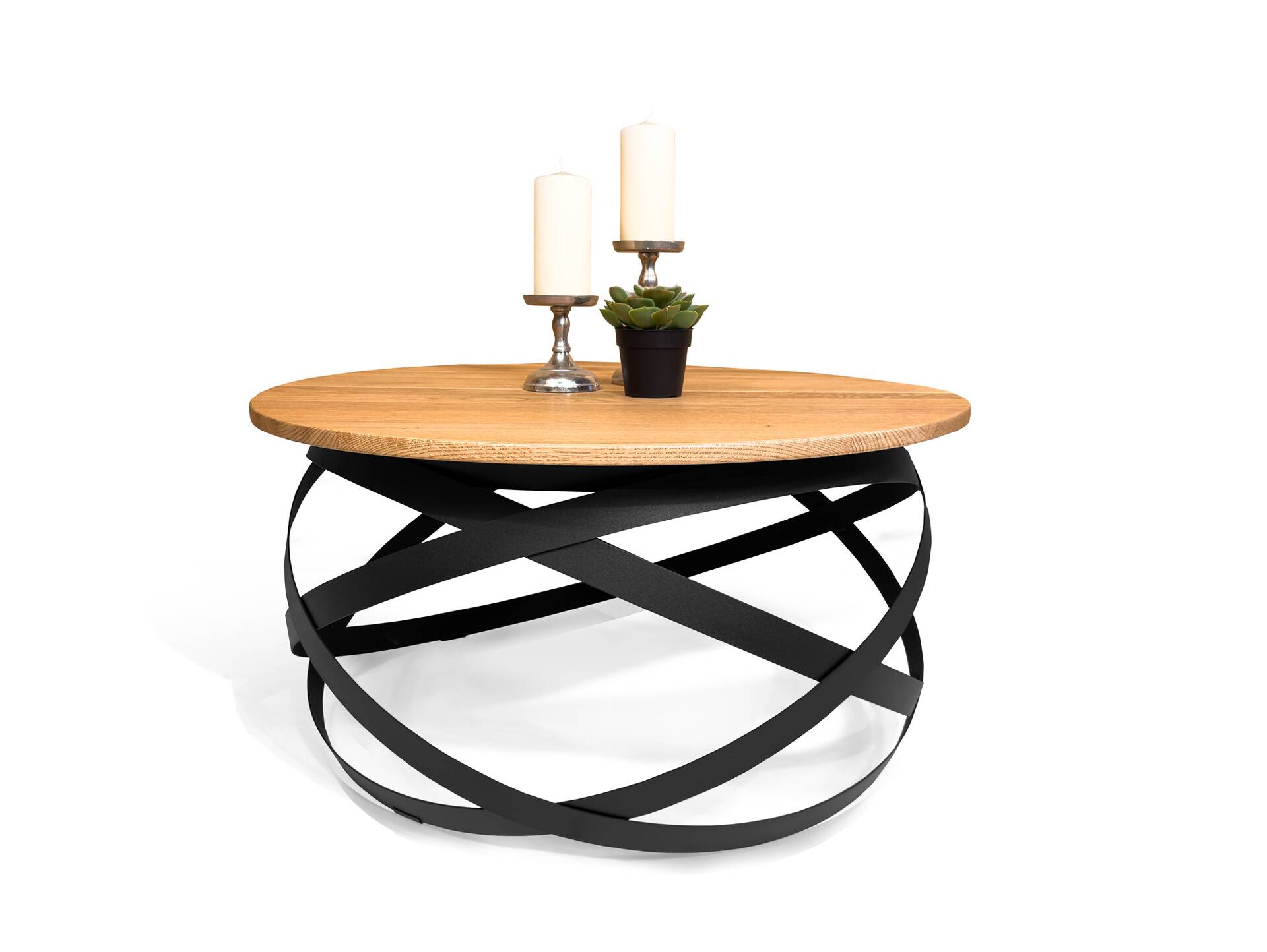 EDINO Couchtisch, Material Massivholz/Metall, Eiche geölt/schwarz 