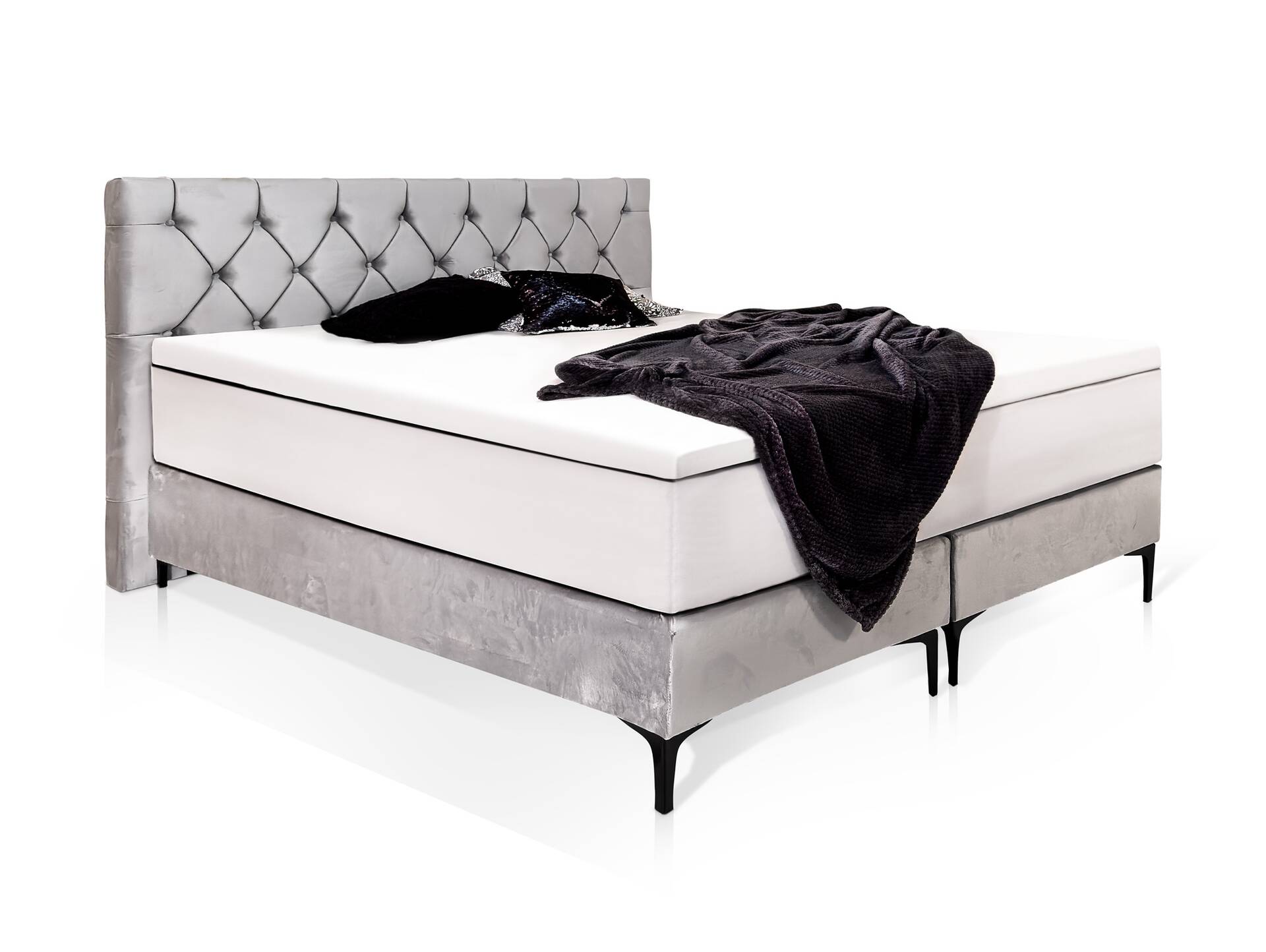 GILMORE Boxspringbett, Härtegrad 3, Bezug Stoff grau 160 x 200 cm