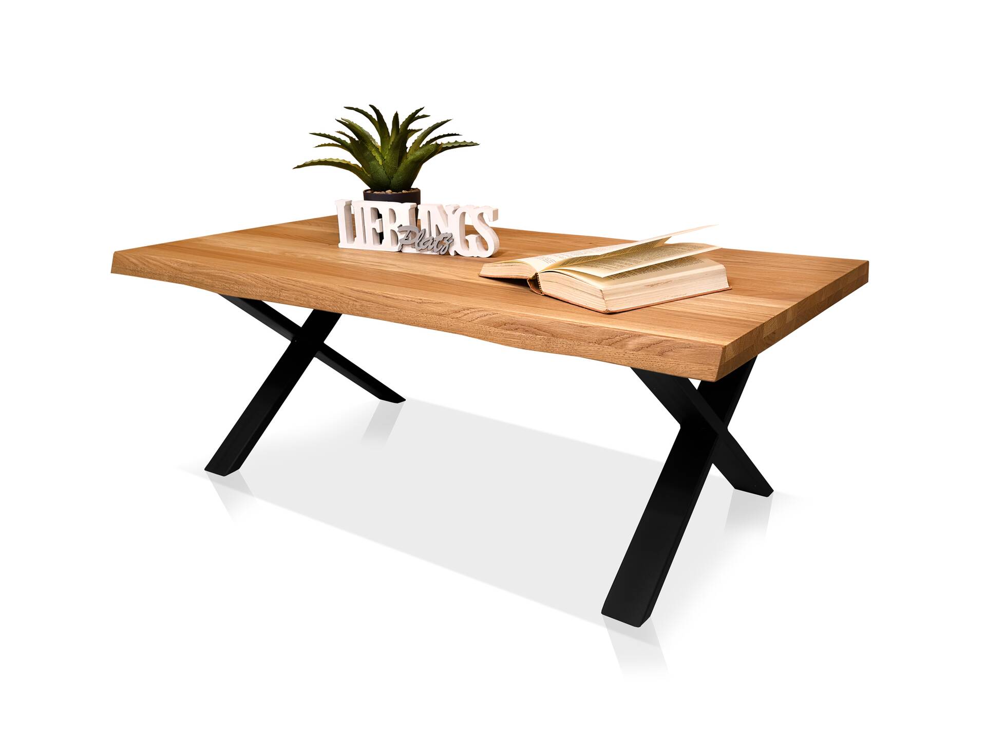 HERCO Couchtisch, Material Massivholz/Metall, Eiche geölt/schwarz 