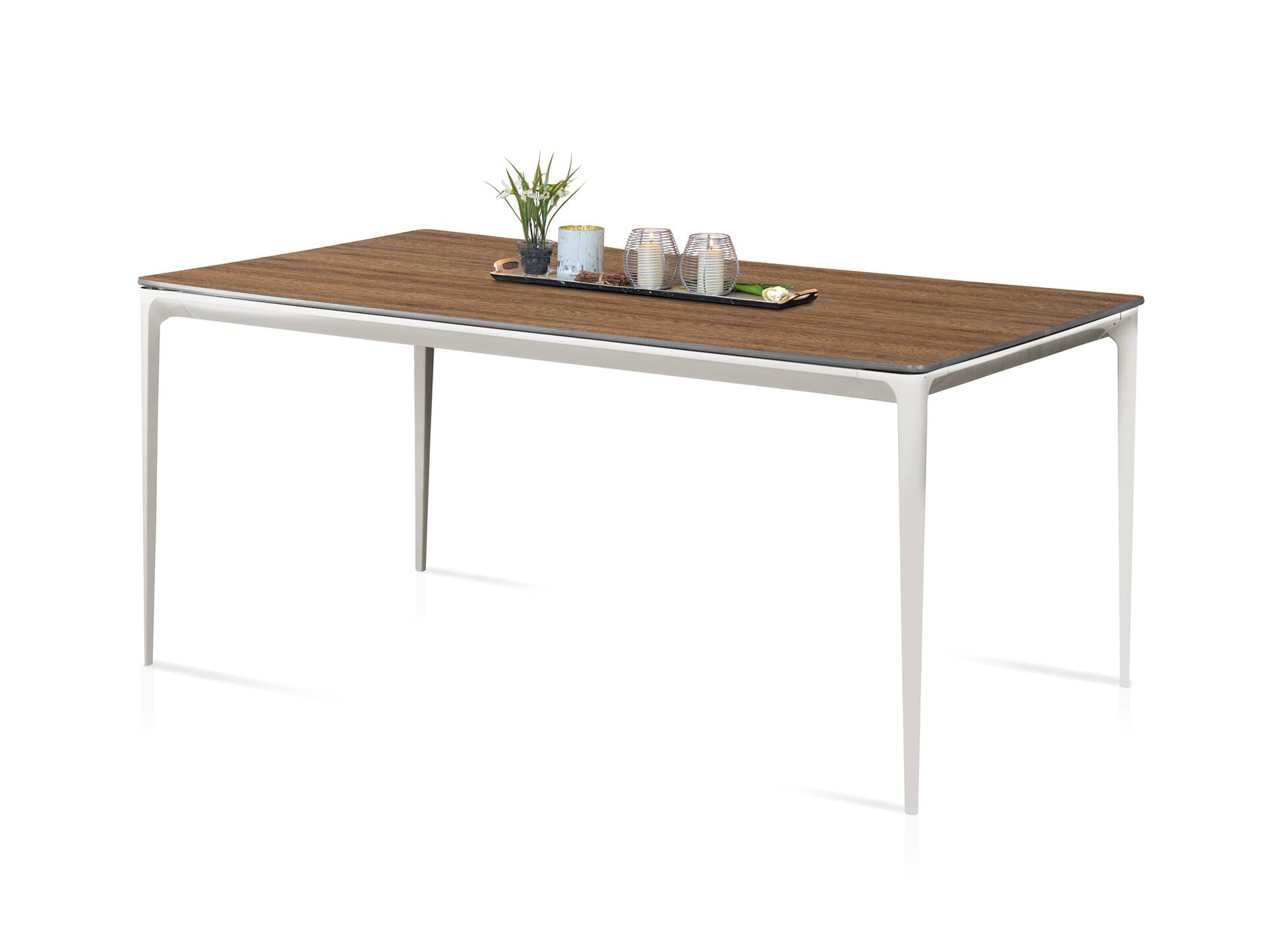 VARESE Gartentisch mit Metallgestell, HPL-Platte 180 x 100 cm | greige/eichefarbig
