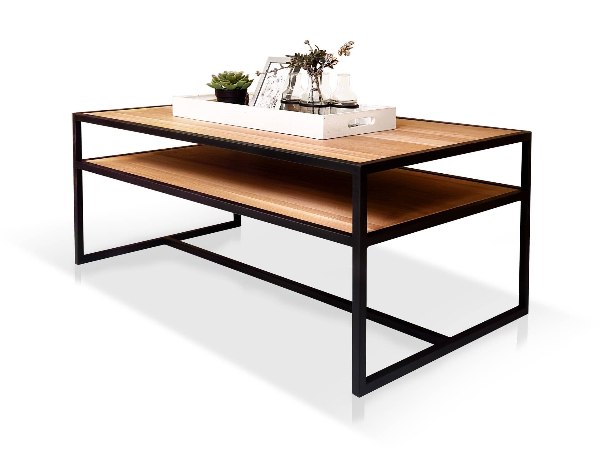 IOLA Couchtisch,  Material Massivholz/Metall, Eiche geölt/schwarz 